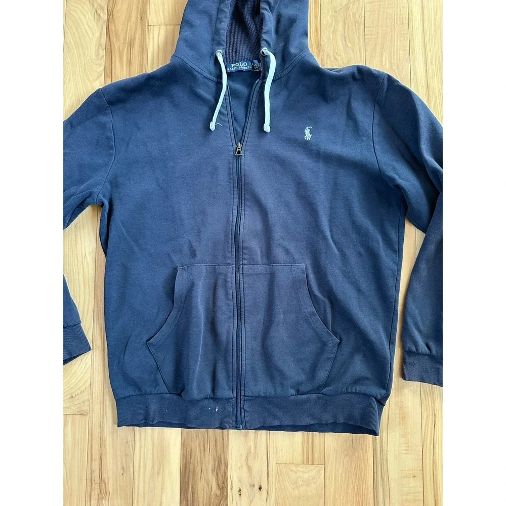 Polo‎ Ralph Lauren Sweatshirt Men's XL Navy Hoodie Full Zip Thermal Hood Pony